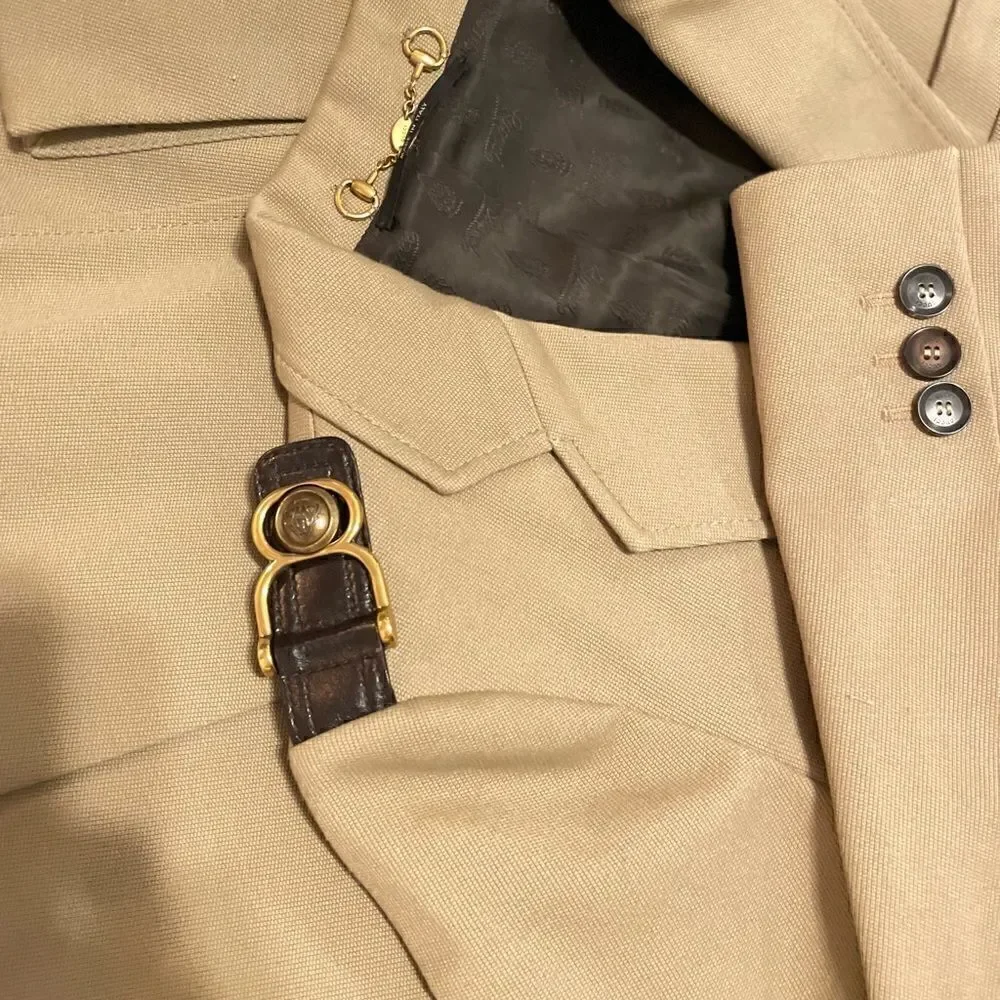 GUCCI Military Inspired Beige Canvas Jacket with Horse-bit Motif Accents - Picture 8 of 14